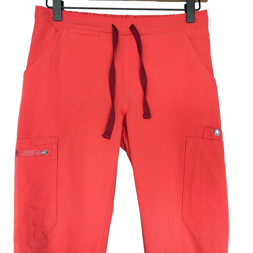 Figs Yola High-Rise Slim Coral Red Anti-Wrinkle Scrub Trouser Pant Size XXS - Picture 6 of 12